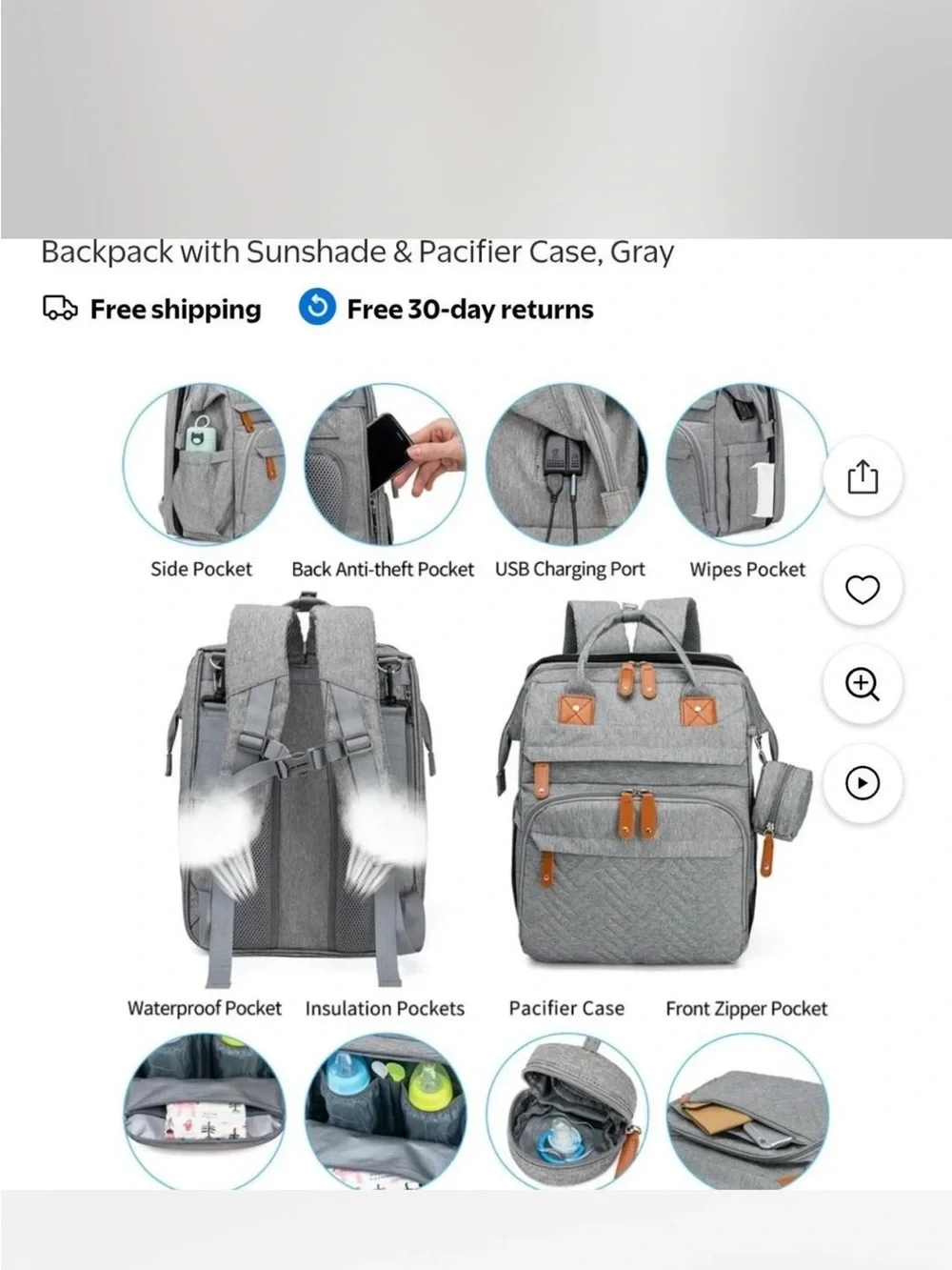 & Other Stories Grey Quilted Men’s Backpack with Brown Accents